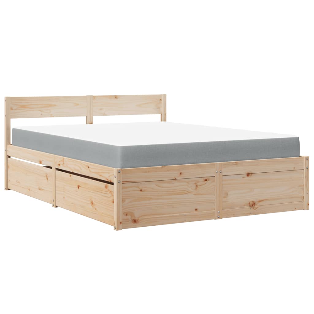 Lit avec tiroirs et matelas 160x200 cm bois de pin massif