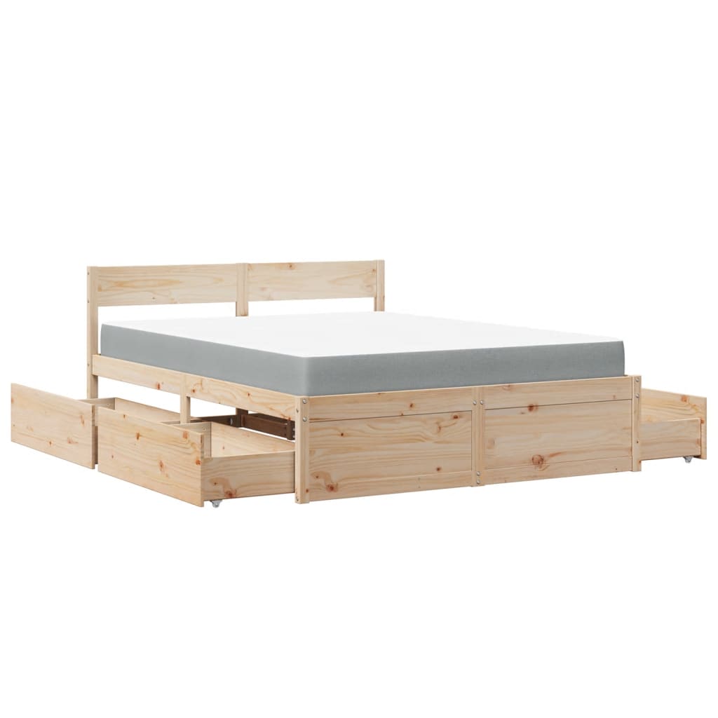 Lit avec tiroirs et matelas 160x200 cm bois de pin massif