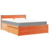 Lit avec tiroirs/matelas cire marron 160x200 cm bois massif pin