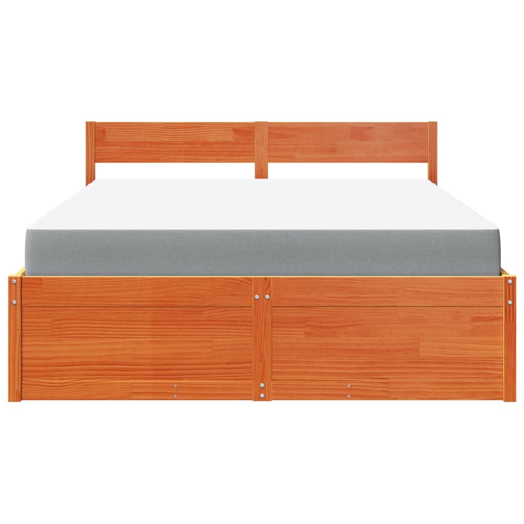 Lit avec tiroirs/matelas cire marron 160x200 cm bois massif pin