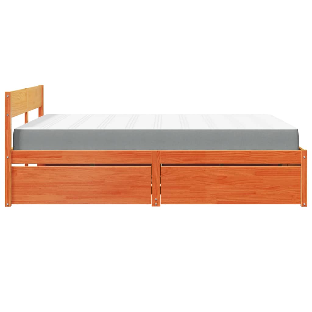 Lit avec tiroirs/matelas cire marron 160x200 cm bois massif pin