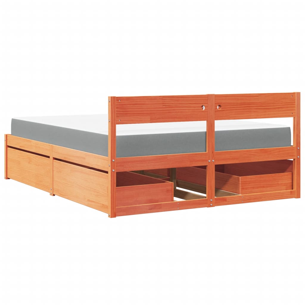 Lit avec tiroirs/matelas cire marron 160x200 cm bois massif pin