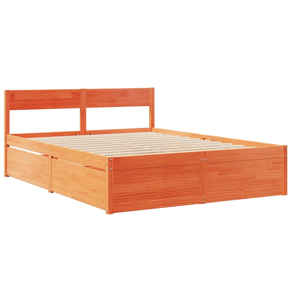 Lit avec tiroirs/matelas cire marron 160x200 cm bois massif pin