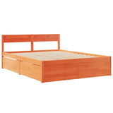 Lit avec tiroirs/matelas cire marron 160x200 cm bois massif pin