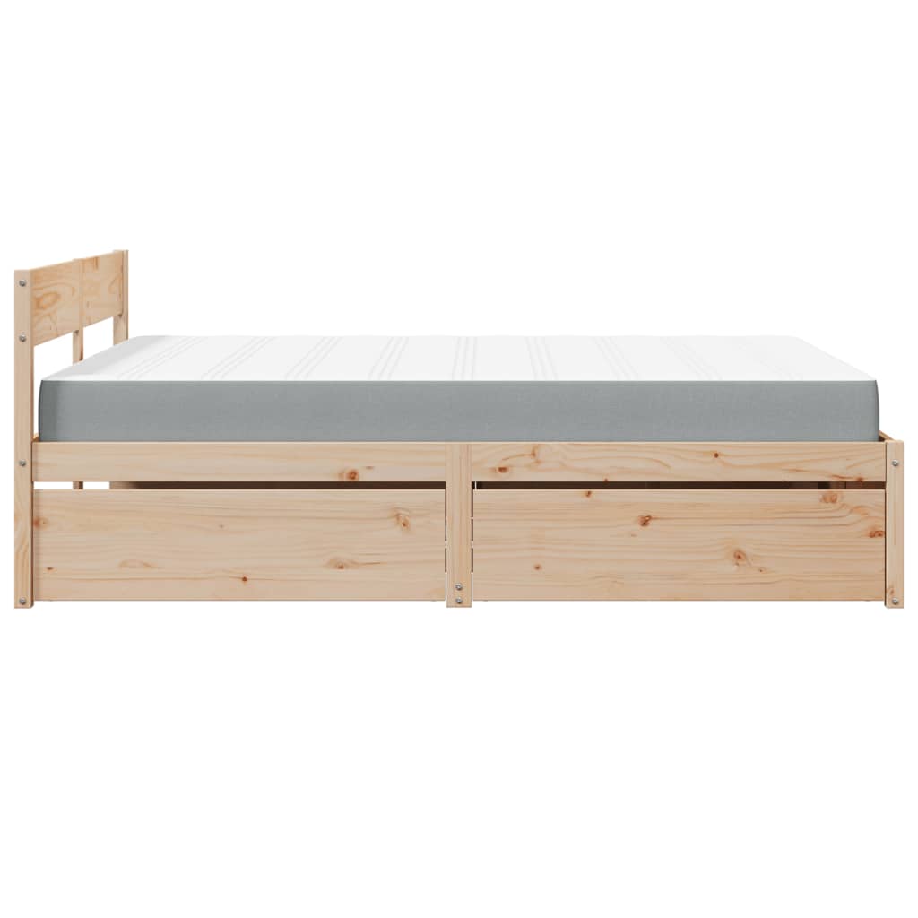 Lit avec tiroirs et matelas 140x200 cm bois massif de pin