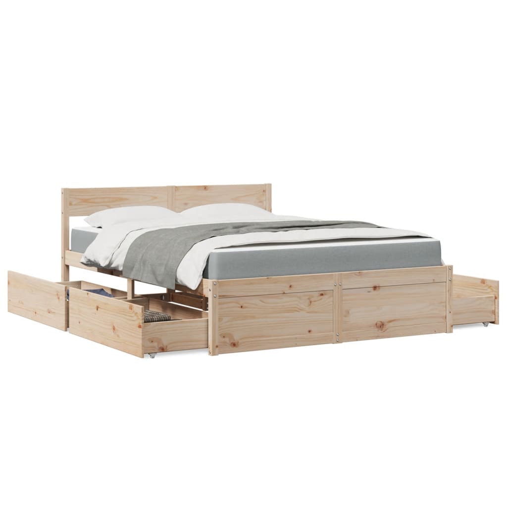 Lit avec tiroirs et matelas 140x200 cm bois massif de pin