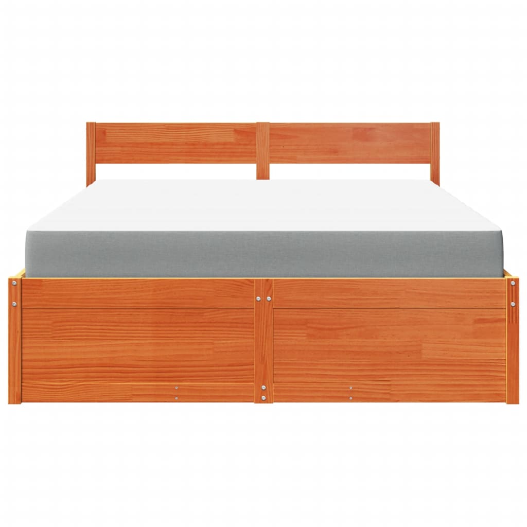 Lit avec tiroirs/matelas cire marron 140x200 cm bois massif pin