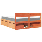 Lit avec tiroirs/matelas cire marron 140x200 cm bois massif pin