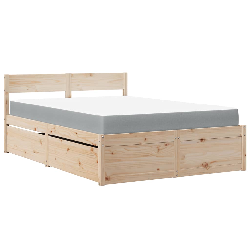 Lit avec tiroirs et matelas 120x200 cm bois massif de pin