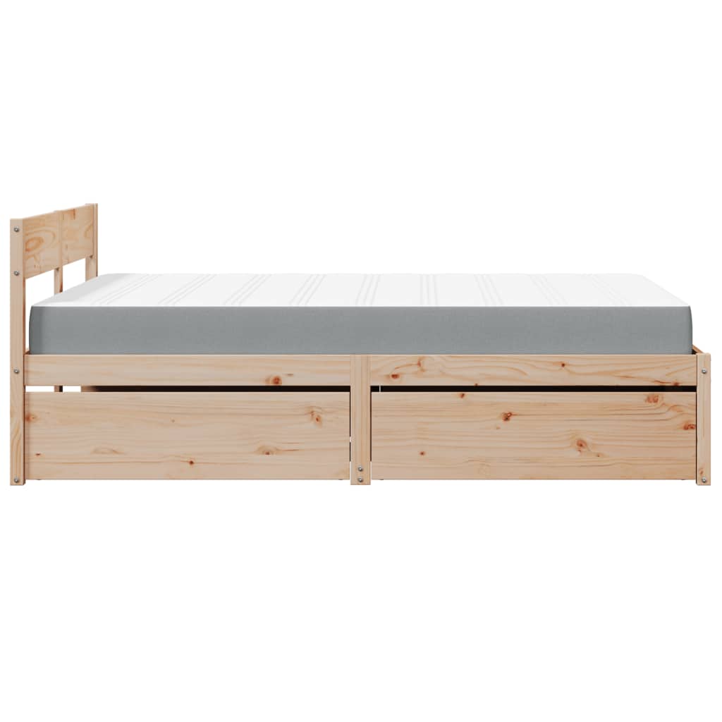 Lit avec tiroirs et matelas 120x200 cm bois massif de pin