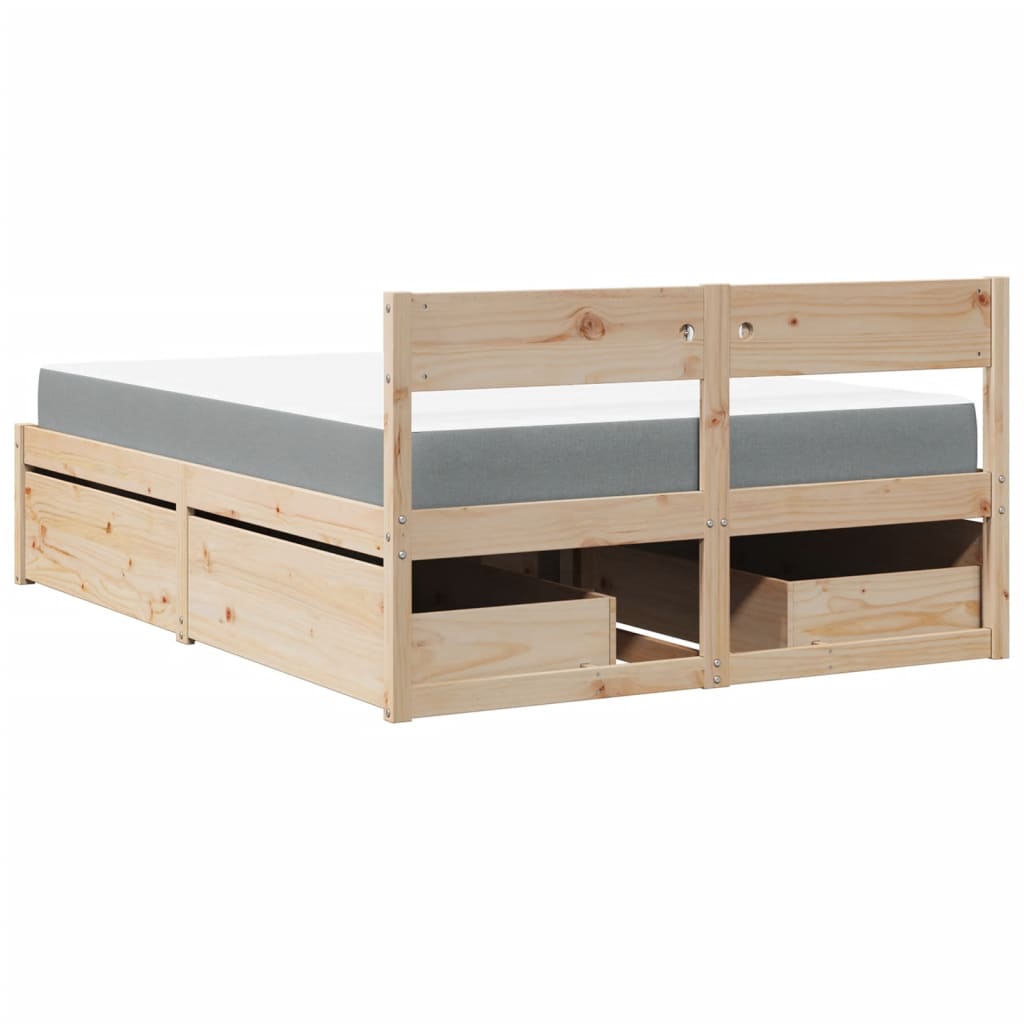 Lit avec tiroirs et matelas 120x200 cm bois massif de pin