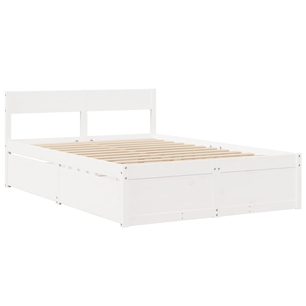 Lit avec tiroirs et matelas blanc 120x200 cm bois massif de pin