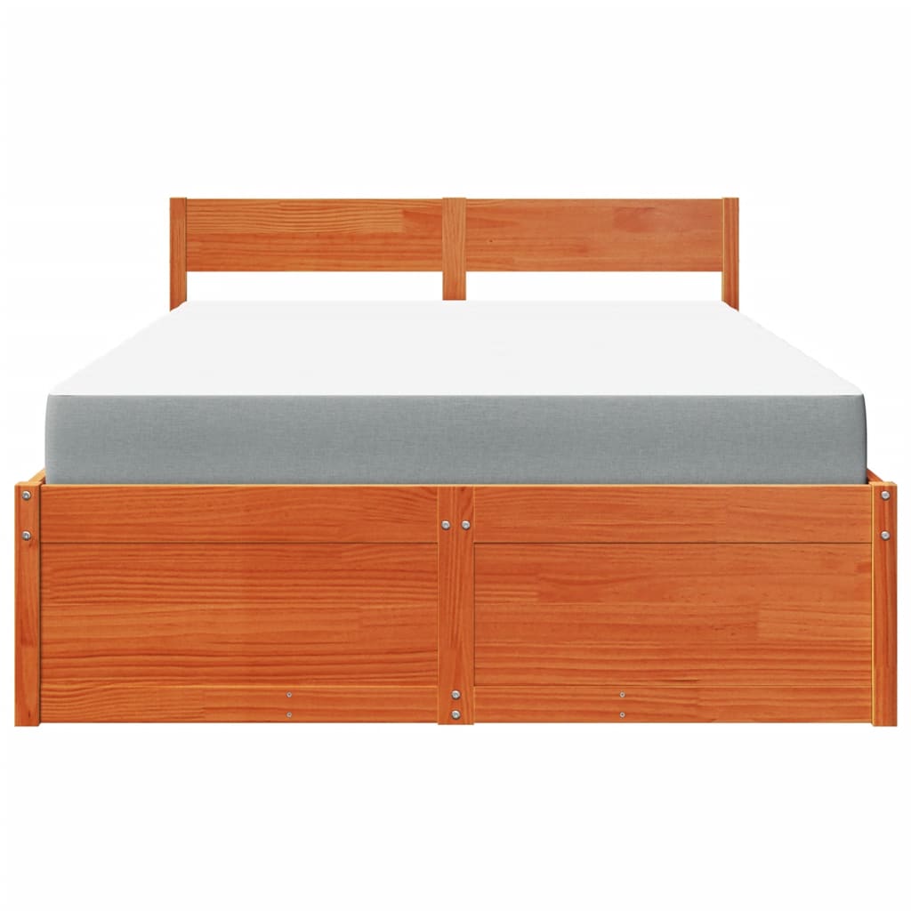 Lit avec tiroirs/matelas cire marron 120x200 cm bois massif pin