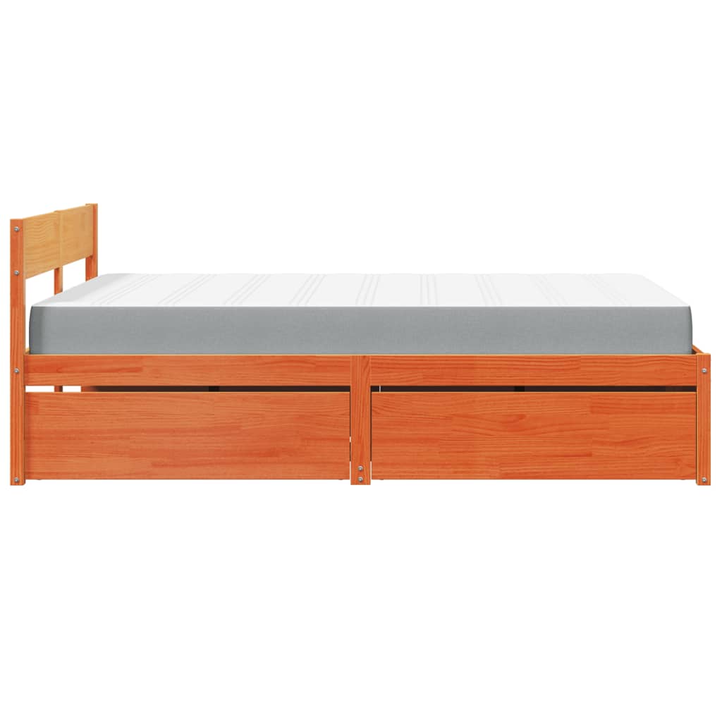 Lit avec tiroirs/matelas cire marron 120x200 cm bois massif pin