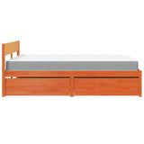 Lit avec tiroirs/matelas cire marron 120x200 cm bois massif pin