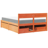 Lit avec tiroirs/matelas cire marron 120x200 cm bois massif pin