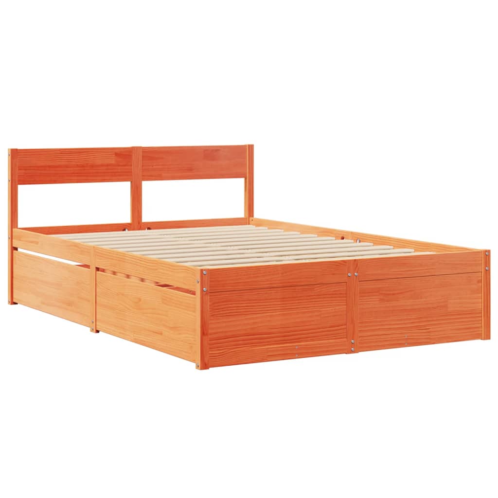 Lit avec tiroirs/matelas cire marron 120x200 cm bois massif pin