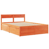 Lit avec tiroirs/matelas cire marron 120x200 cm bois massif pin