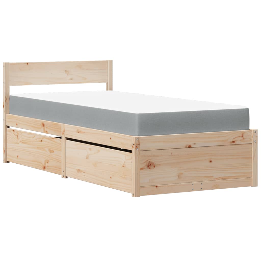 Lit avec tiroirs et matelas 100x200 cm bois massif de pin