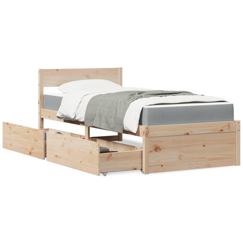 Lit avec tiroirs et matelas 100x200 cm bois massif de pin