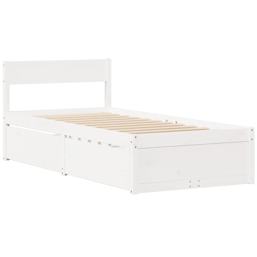 Lit avec tiroirs et matelas blanc 100x200 cm bois massif de pin