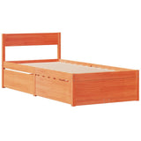 Lit avec tiroirs/matelas cire marron 100x200 cm bois massif pin