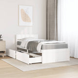 Lit avec tiroirs et matelas blanc 90x200 cm bois massif de pin