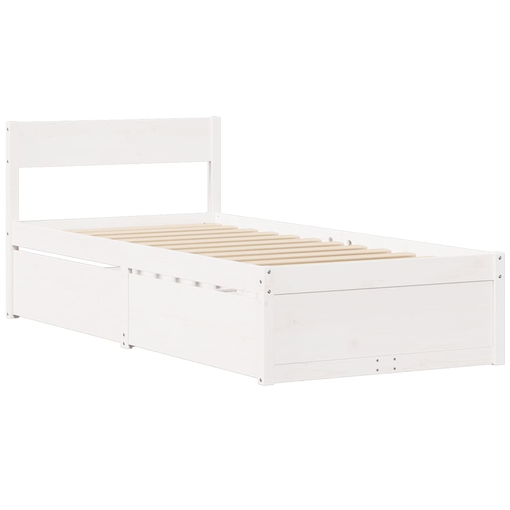 Lit avec tiroirs et matelas blanc 90x200 cm bois massif de pin