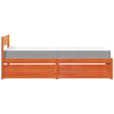 Lit avec tiroirs/matelas cire marron 90x200 cm bois massif pin