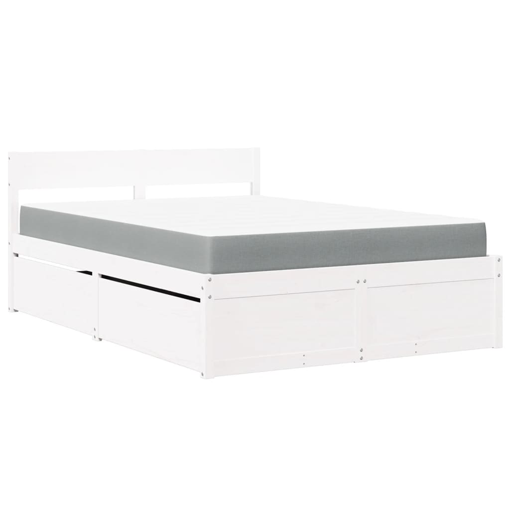 Lit avec tiroirs et matelas blanc 140x190 cm bois massif de pin