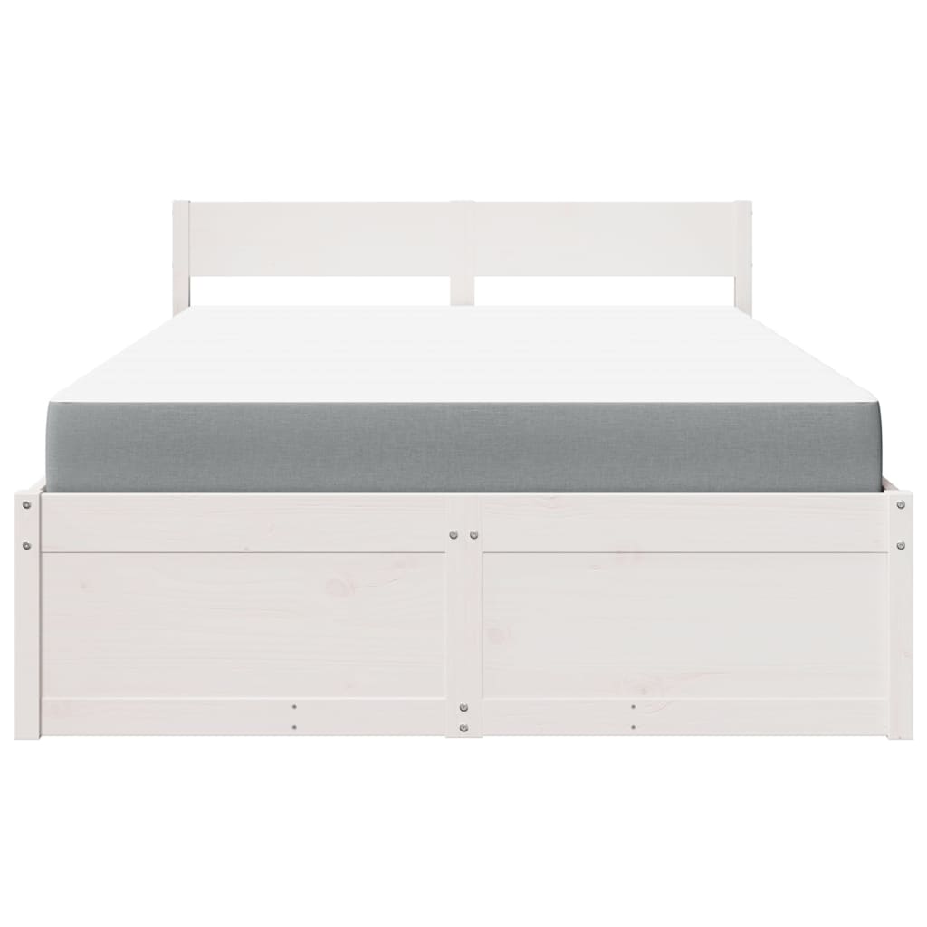 Lit avec tiroirs et matelas blanc 140x190 cm bois massif de pin