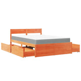 Lit avec tiroirs/matelas cire marron 140x190 cm bois massif pin