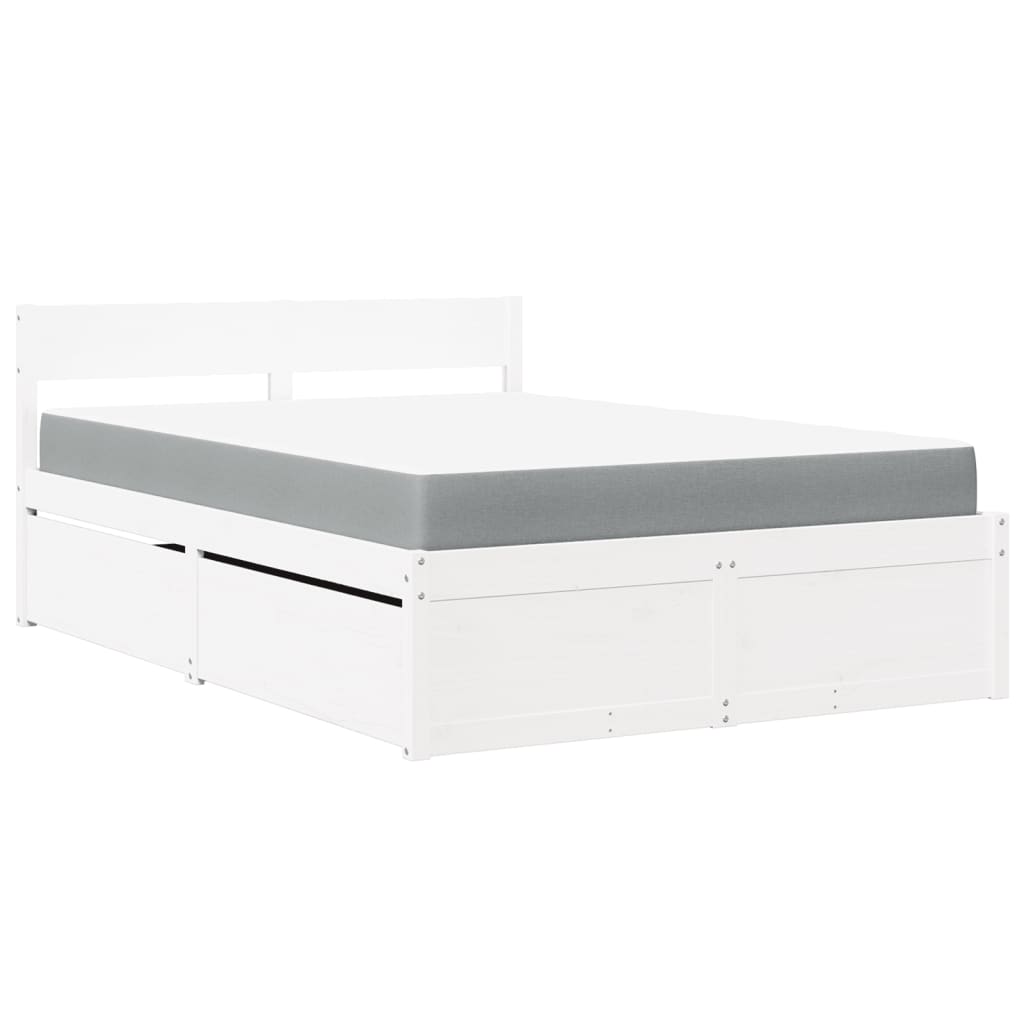 Lit avec tiroirs et matelas blanc 120x190 cm bois massif de pin