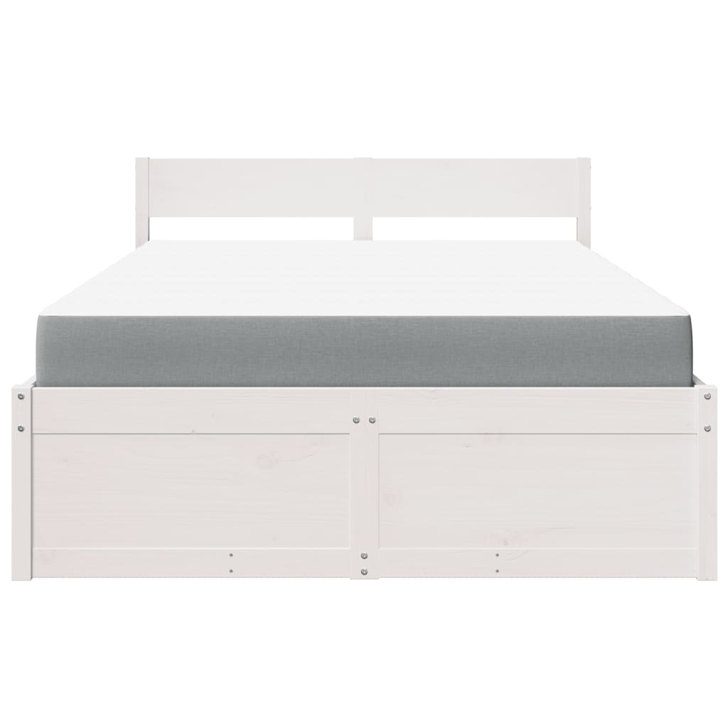 Lit avec tiroirs et matelas blanc 120x190 cm bois massif de pin