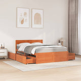 Lit avec tiroirs/matelas cire marron 120x190 cm bois massif pin