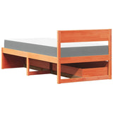 Lit avec tiroirs/matelas cire marron 90x190 cm bois massif pin