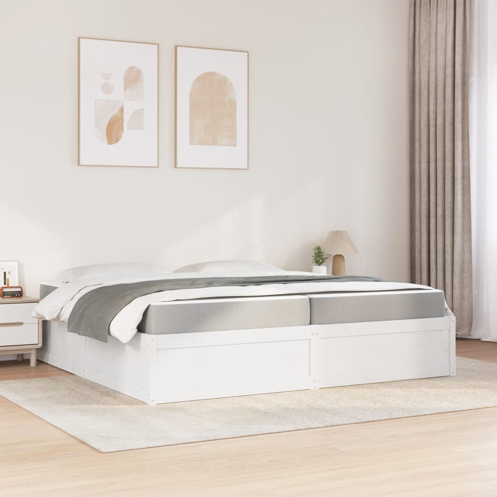 Lit avec matelas blanc 200x200 cm bois massif de pin