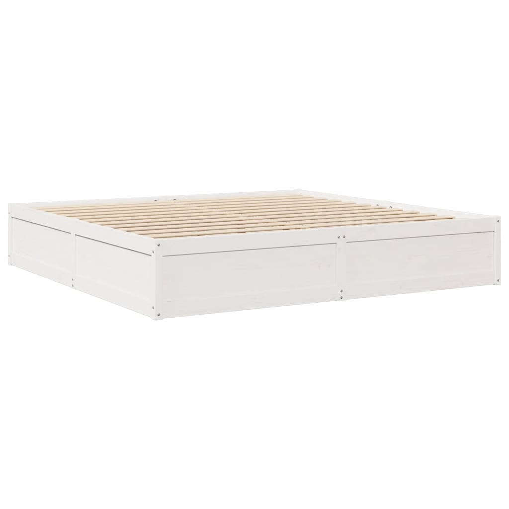 Lit avec matelas blanc 200x200 cm bois massif de pin