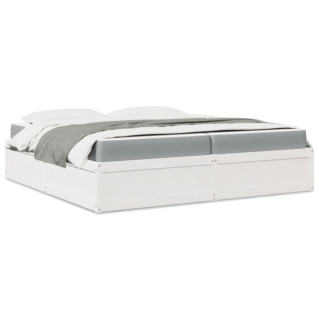 Lit avec matelas blanc 200x200 cm bois massif de pin