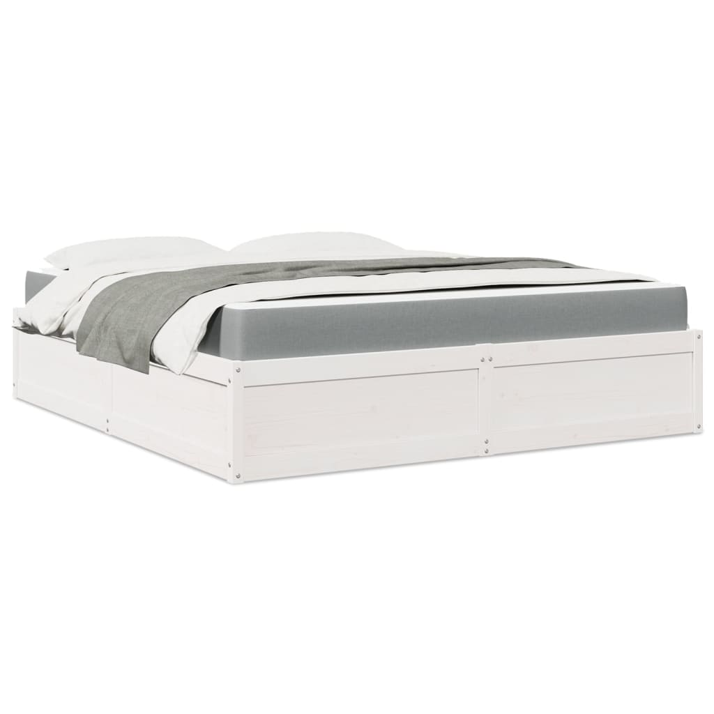 Lit avec matelas blanc 180x200 cm bois massif de pin