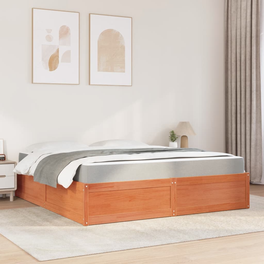 Lit avec matelas cire marron 180x200 cm bois massif de pin