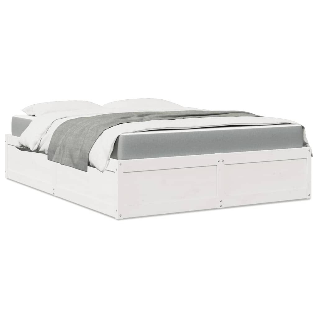 Lit avec matelas blanc 160x200 cm bois de pin massif