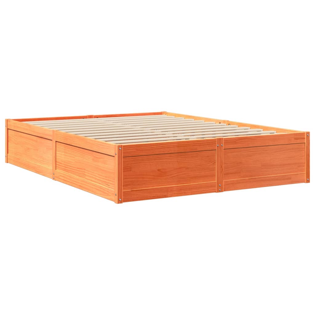 Bed with brown wax mattress 160x200 cm solid pine wood