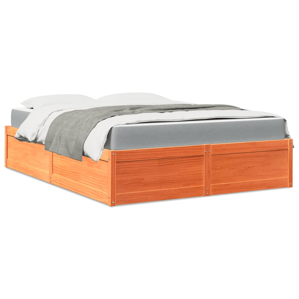 Bed with brown wax mattress 160x200 cm solid pine wood