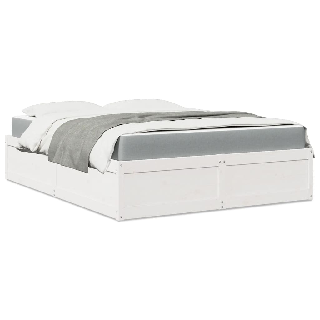 Lit avec matelas blanc 140x200 cm bois massif de pin