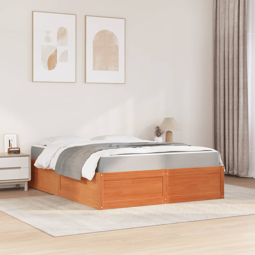 Lit avec matelas cire marron 140x200 cm bois massif de pin