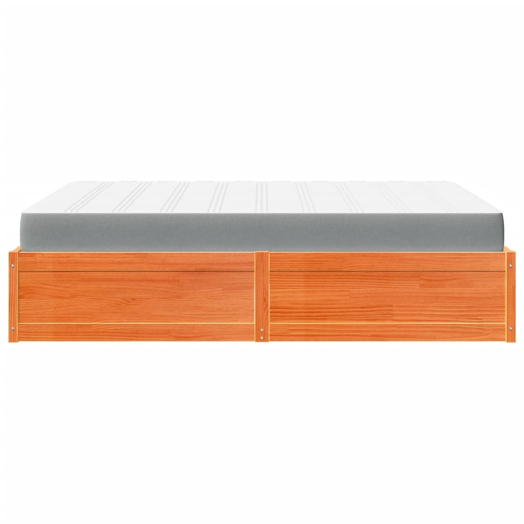 Lit avec matelas cire marron 140x200 cm bois massif de pin