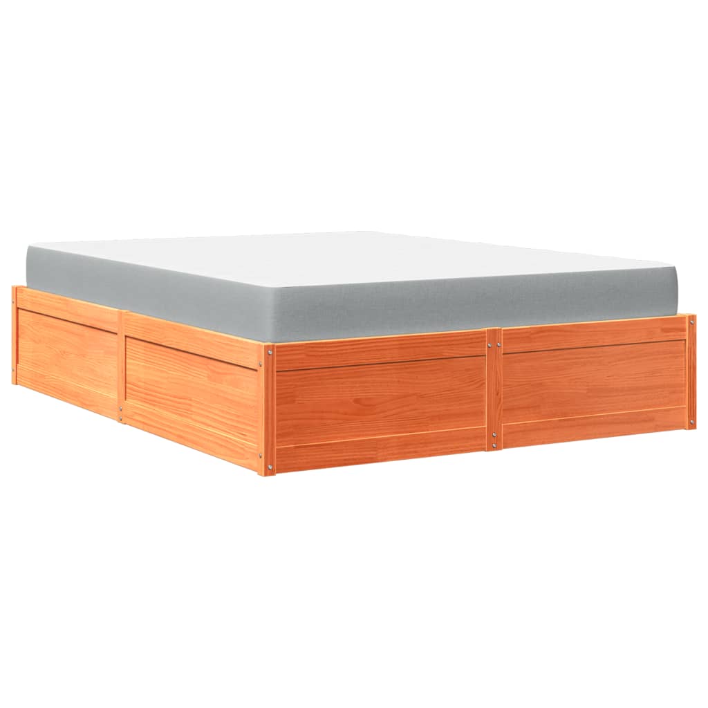 Lit avec matelas cire marron 140x200 cm bois massif de pin