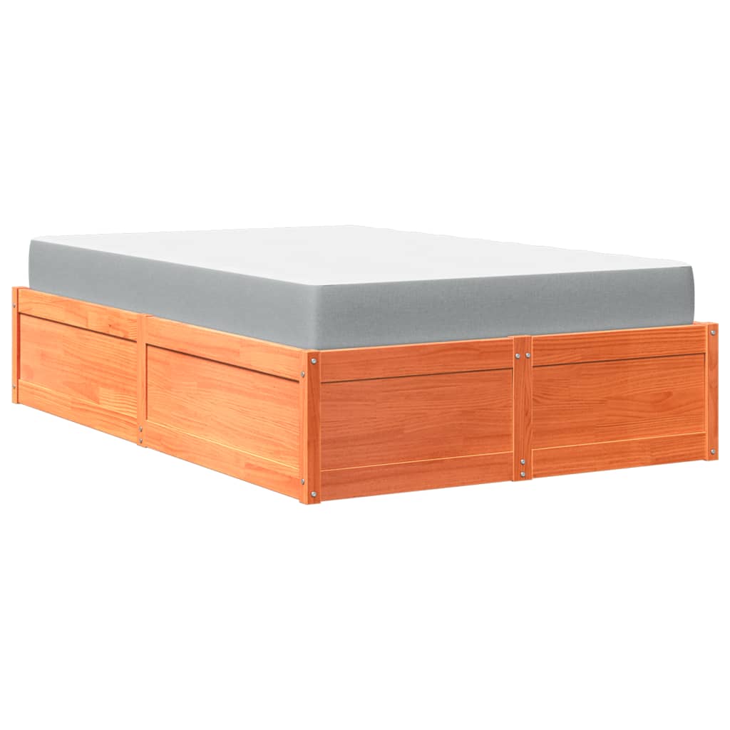 Lit avec matelas cire marron 120x200 cm bois massif de pin