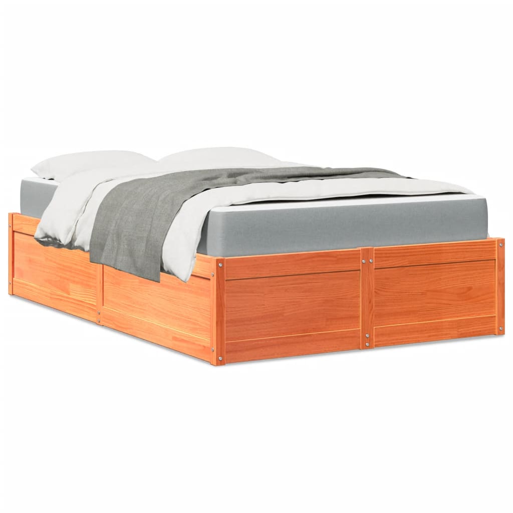 Lit avec matelas cire marron 120x200 cm bois massif de pin